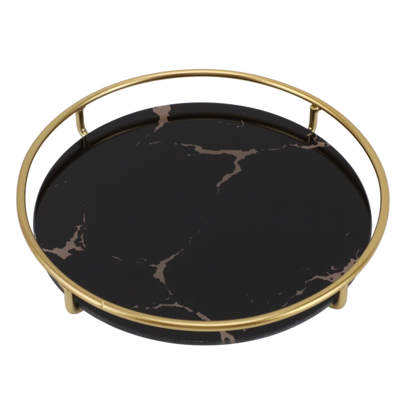 Bathroom Tray Skid Resistant Bathroom Vanity Tray Stylish Elegant Countertop Organizer Tray for Cosmetics Jewelry Black Round