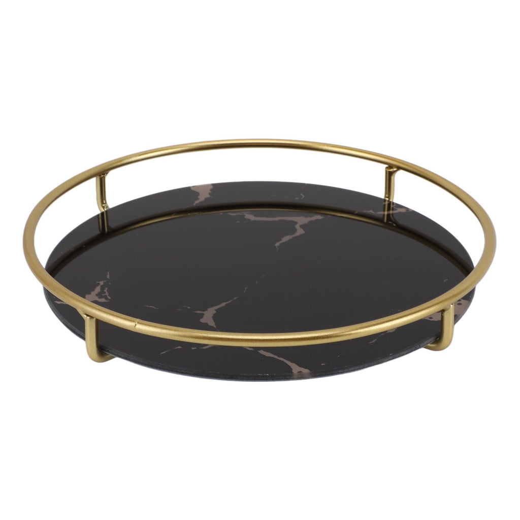 Bathroom Tray Skid Resistant Bathroom Vanity Tray Stylish Elegant Countertop Organizer Tray for Cosmetics Jewelry Black Round