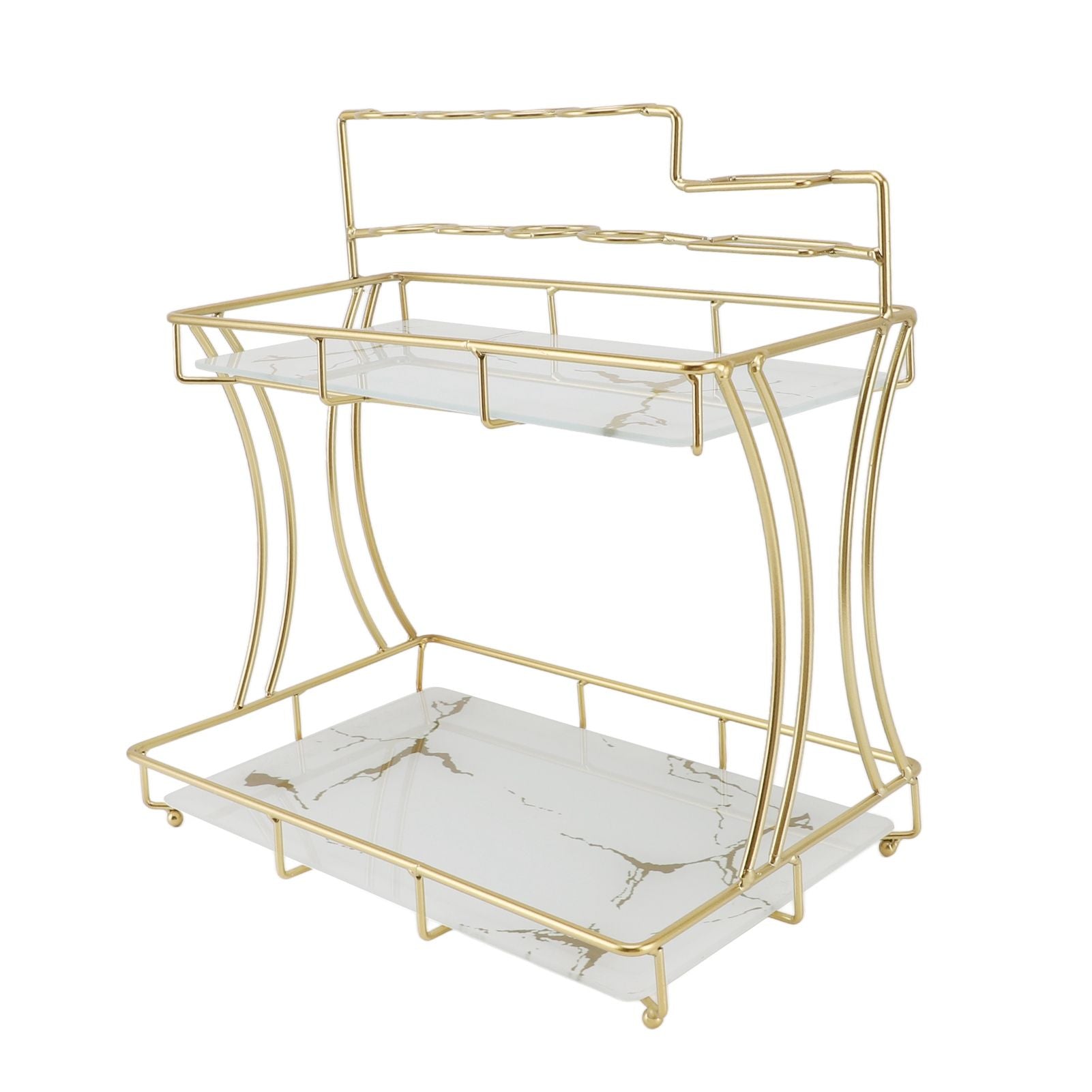 Countertop Storage Rack Double Layer Waterproof Counter Organizer Shelf with Electric Toothbrush Holder for Bathroom White Background Gold Grain