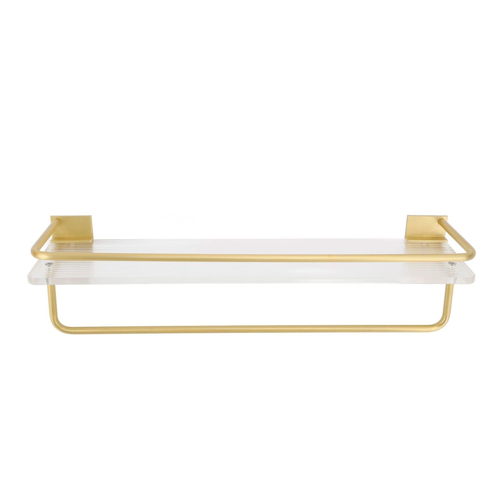 Bathroom Wall Shelf Space Aluminum and Acrylic Rustproof Punch Free Wall Mounted Floating Shelves 40cm Gold