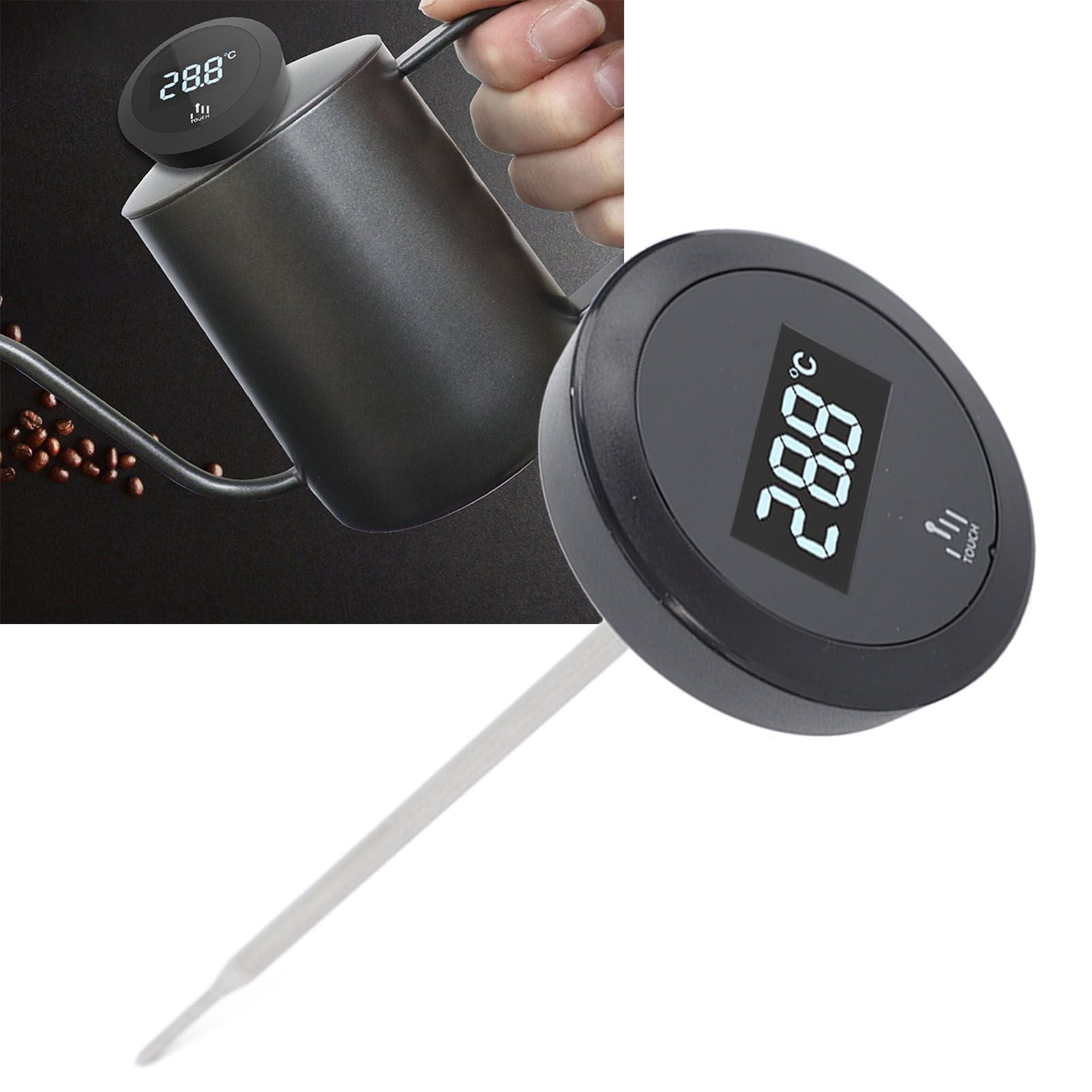 Digital Touch Screen Thermometer IP65 Waterproof Thermometer with Stainless Steel Probe Backlight for Coffee Milk Pot Kettle Temperature Measurement