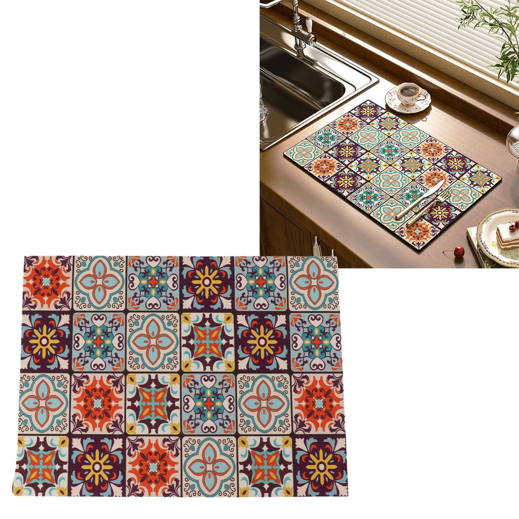 Coffee Bar Mat 3.5mm Thick Bright Colors Anti Slip Rubber Backed Waterproof Dish Drying Mat for Kitchen Dining Room 15.7in Wide and 19.7in Long