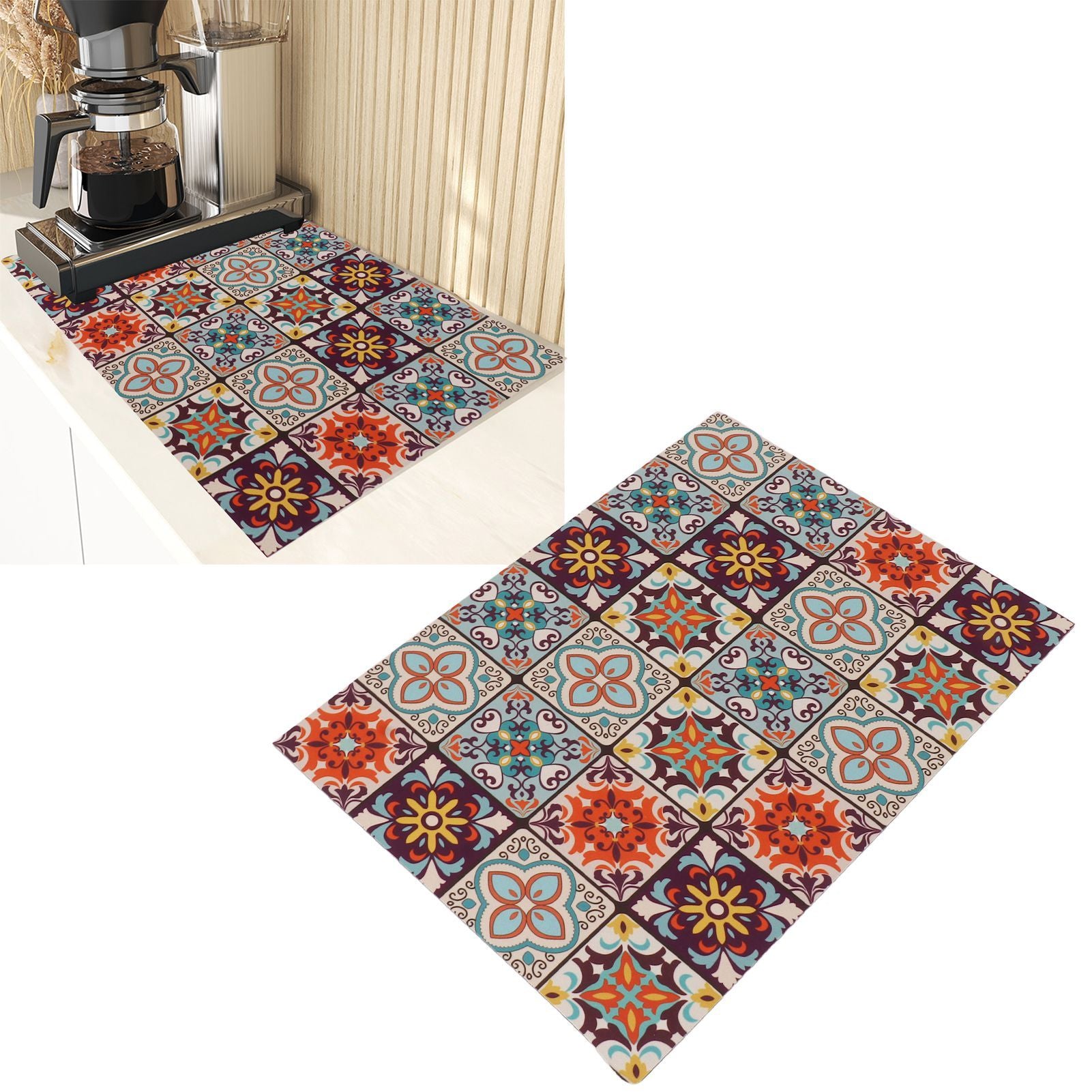 Coffee Bar Mat 3.5mm Thick Bright Colors Anti Slip Rubber Backed Waterproof Dish Drying Mat for Kitchen Dining Room 15.7in Wide and 19.7in Long
