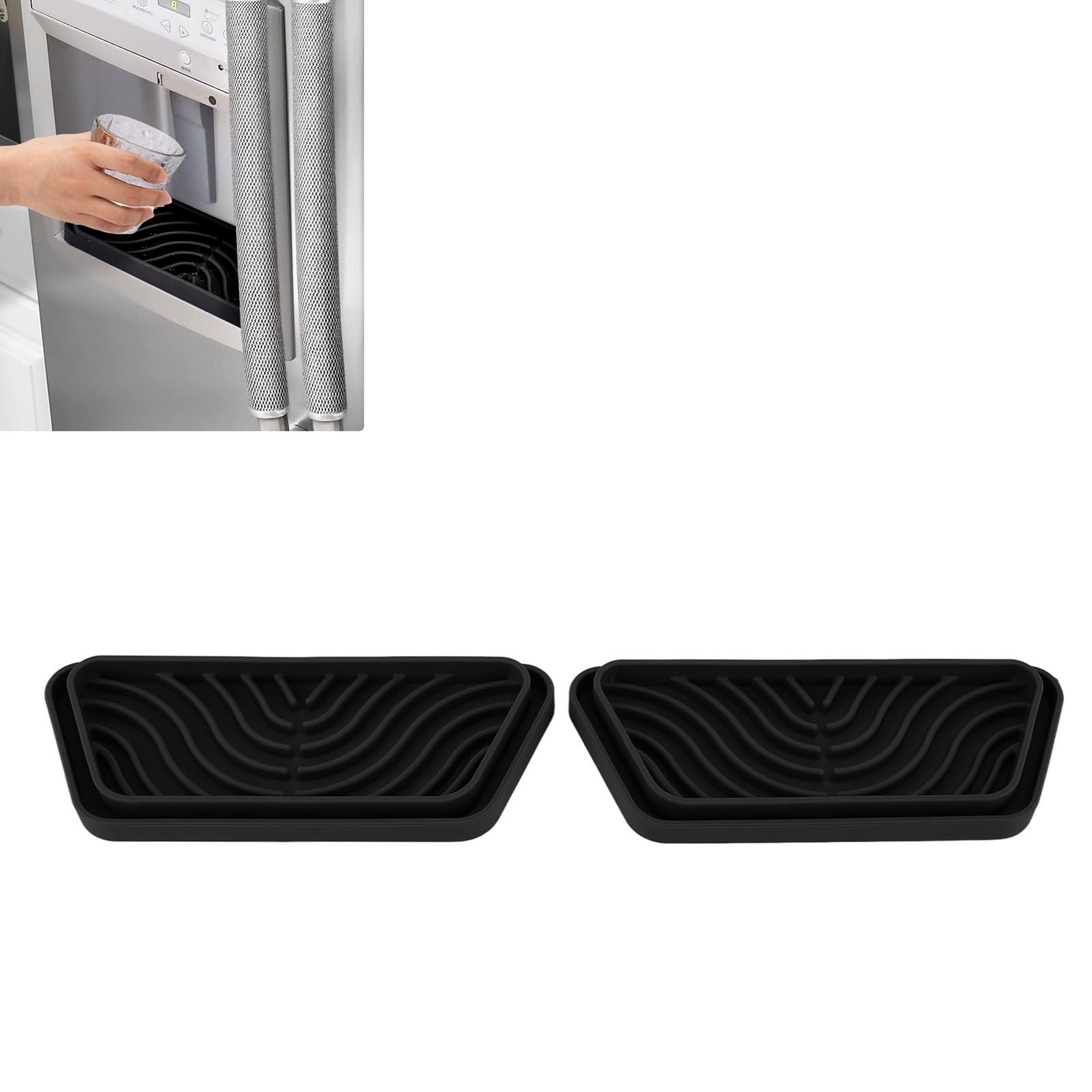 2Pcs Refrigerator Water Drip Tray Catcher Trapezoidal Silicone Refrigerator Drip Tray Catcher for GE for Samsung Black