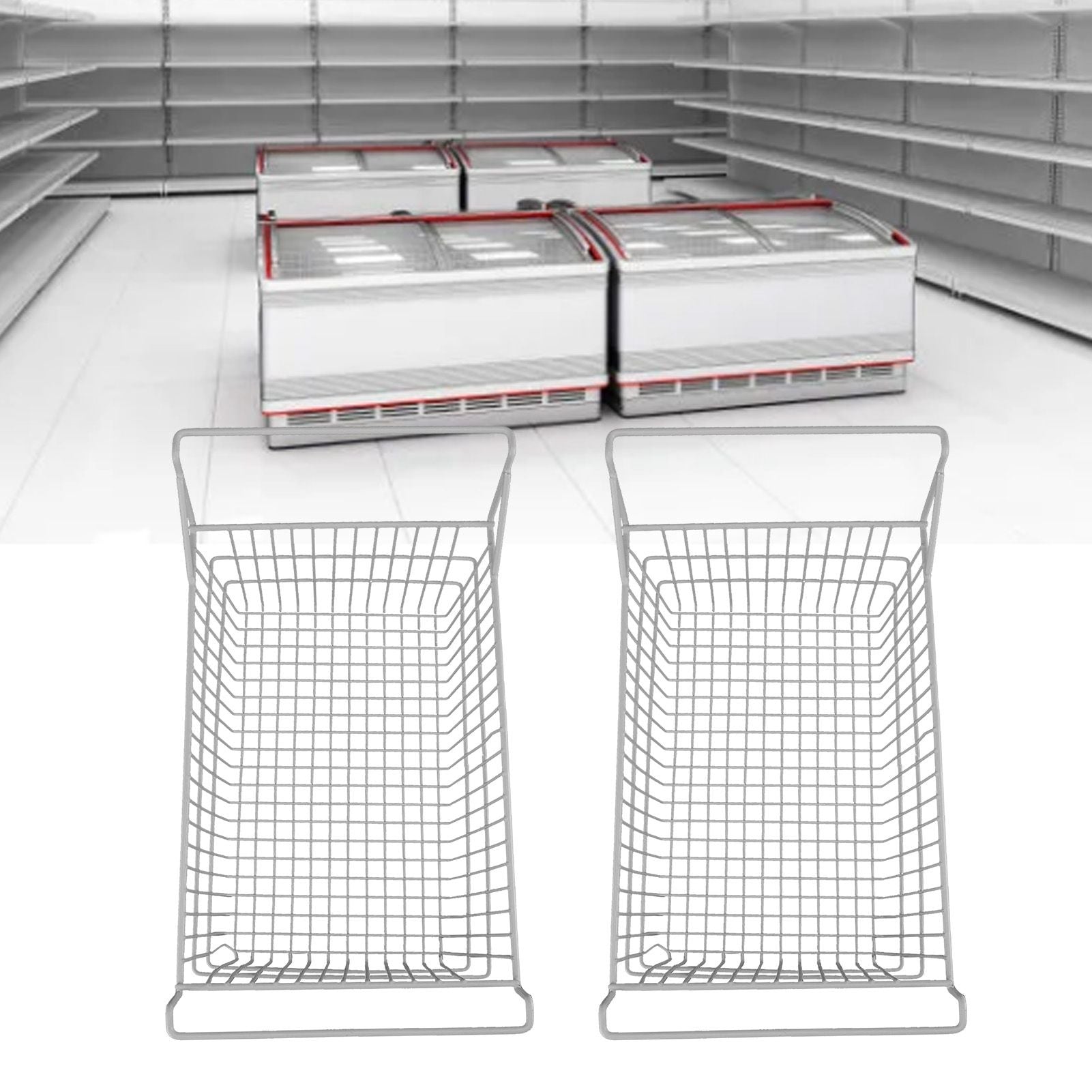 2pcs Freezer Baskets for Chest Freezer Household Wire Storage Basket Bins Organizer with High Low Handles for Kitchen Pantry Cabinet 50x24cm / 19.7x9.4in