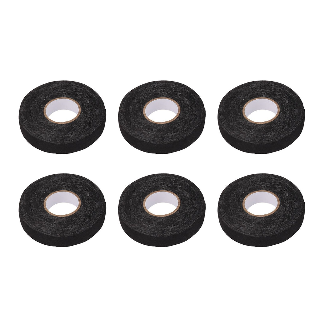 6pcs Cloth Tape Black Noise Damping Heat Proof Shock Absorbing Wear Proof Flame Retardant 19mmx25m Wire Harness Wrapping Tape for Car Engine