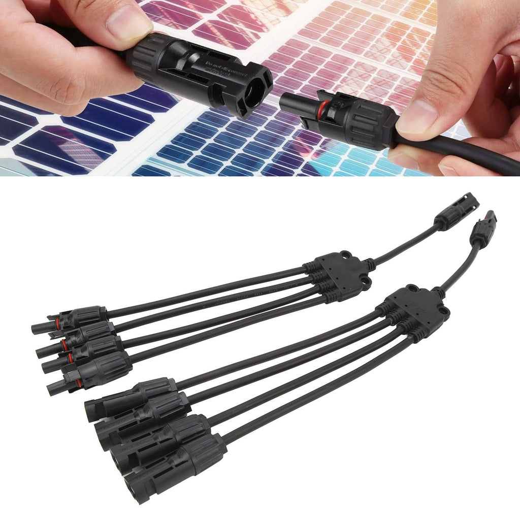 Solar Connectors 1 to 4 Y Branch Parallel Adapter Cable Wire Plug Tool Kit for Solar Panel