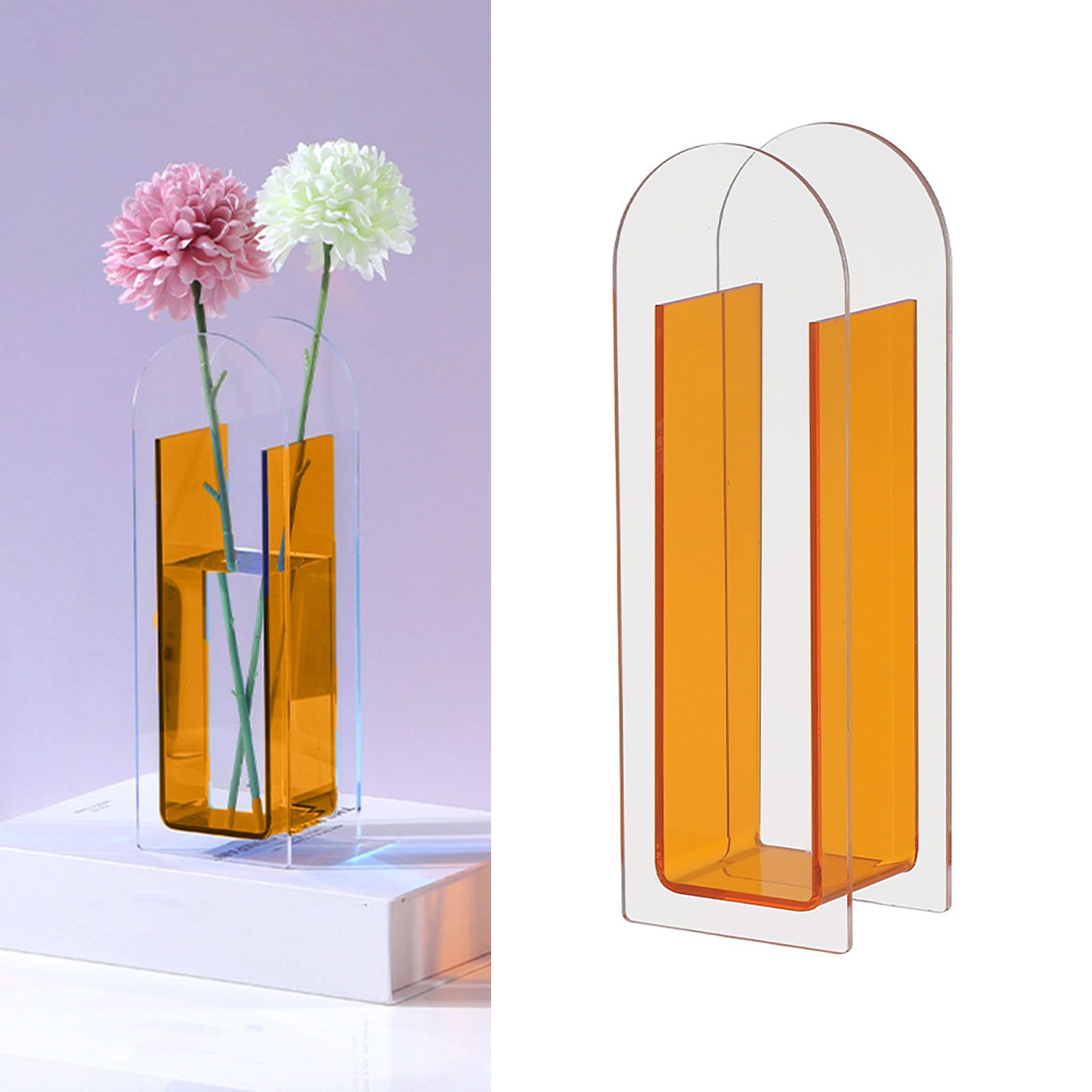 Modern Acrylic Clear Vase Colorful Acrylic Flower Vase for Wedding Party Home Table Decor Semi Colorful Vibrant Orange