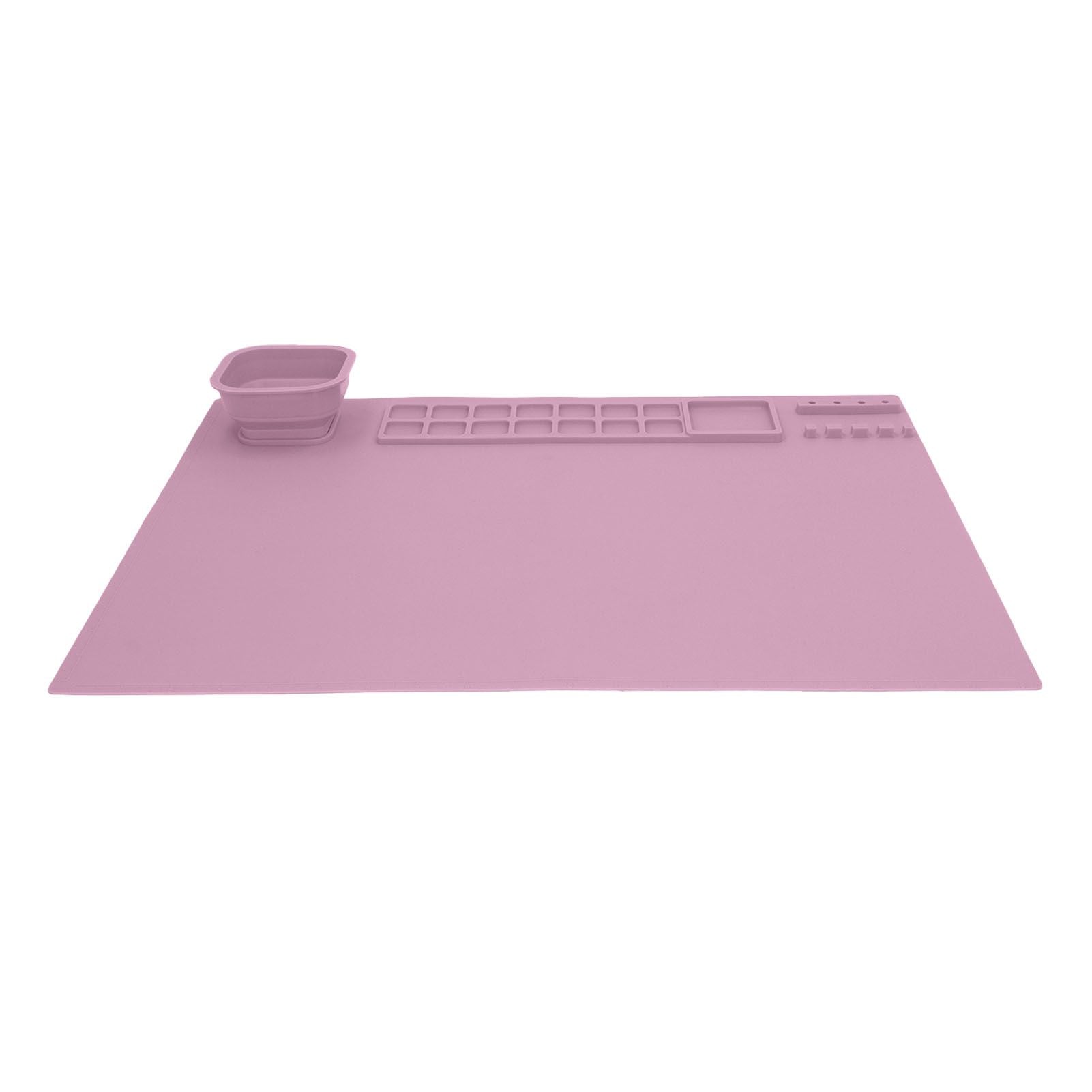 Silicone Painting Mat with Cup DIY Cultivate Artistic Talent Easy To Wipe Silicone Art Mat for Boys Girls Art Supplies Pink