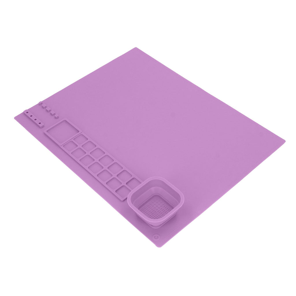 Silicone Painting Mat with Cup DIY Cultivate Artistic Talent Easy To Wipe Silicone Art Mat for Boys Girls Art Supplies Purple