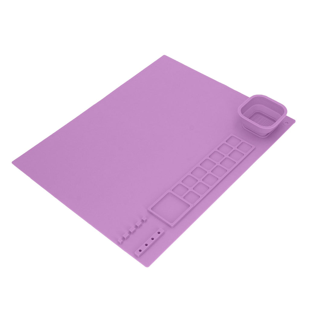 Silicone Painting Mat with Cup DIY Cultivate Artistic Talent Easy To Wipe Silicone Art Mat for Boys Girls Art Supplies Purple