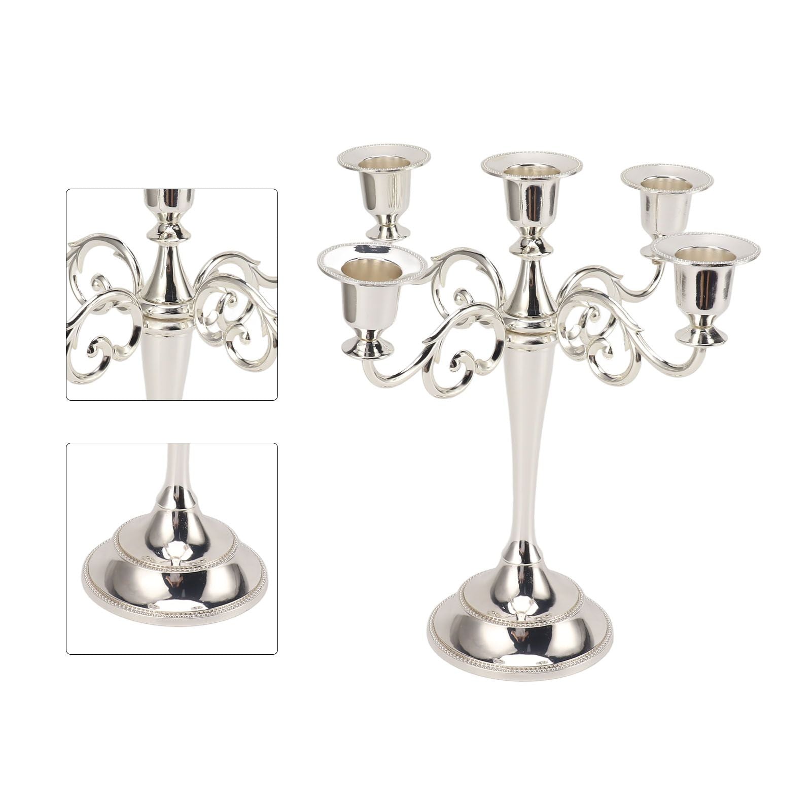 5 Arm Candlestick Holder Iron Retro Decorative Candle Holder Centerpiece for Home Church Silver