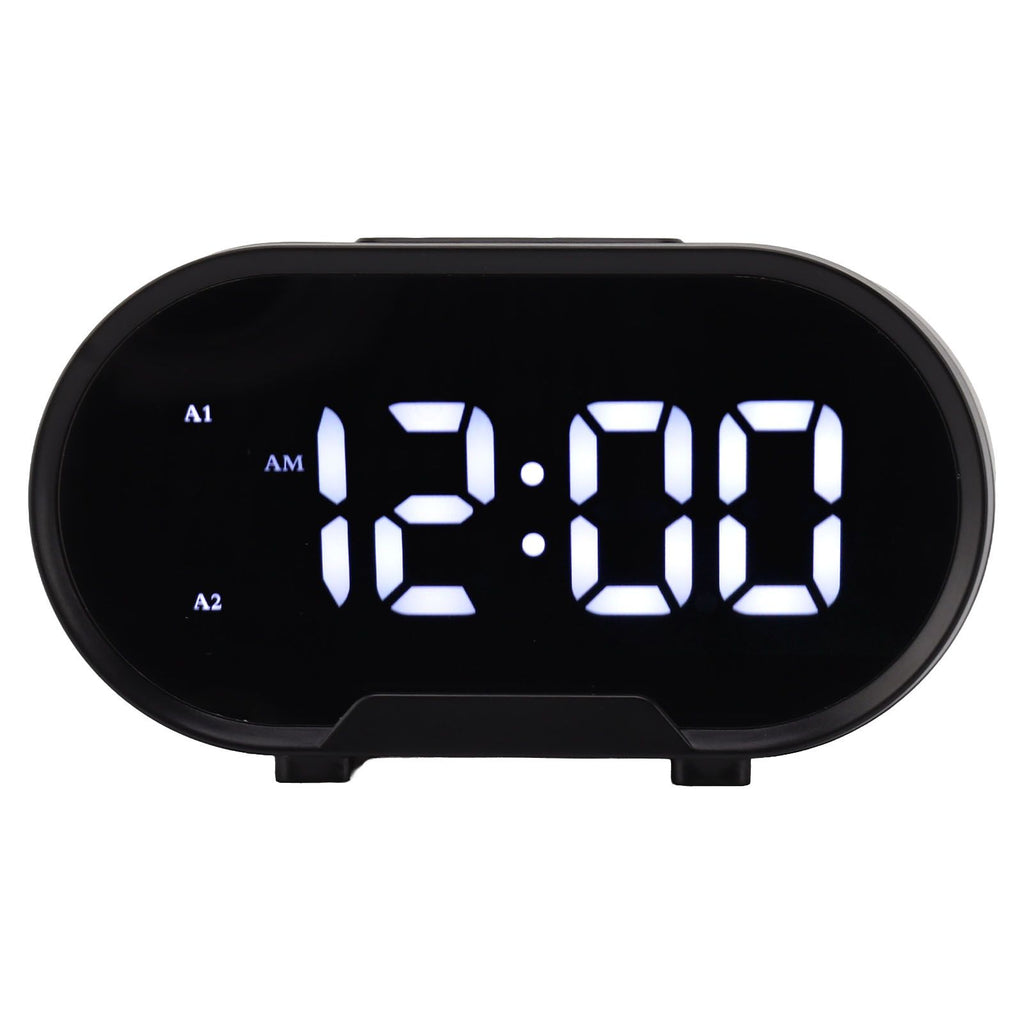 Digital Alarm Clock USB LED Display White Light Mirror Electronic Desktop Clock for Bedroom Living Room Office Black Case