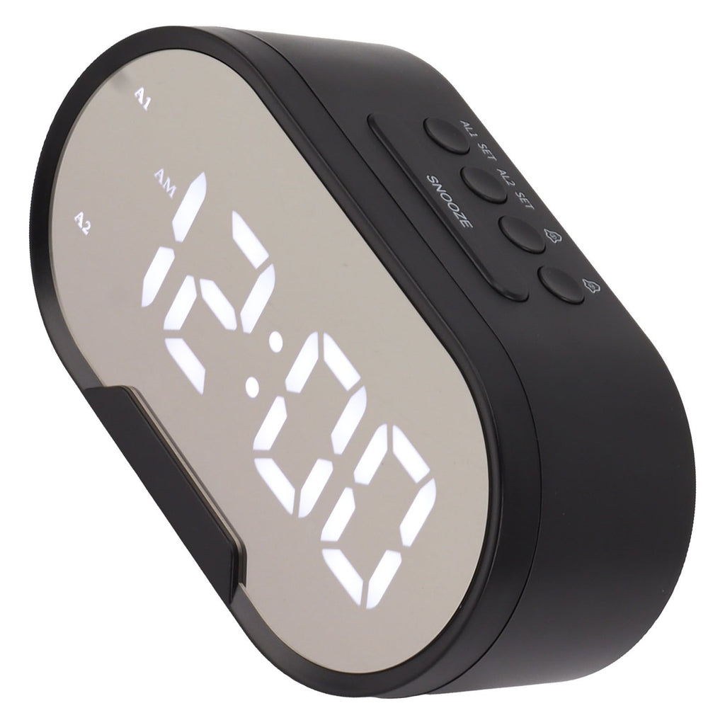 Digital Alarm Clock USB LED Display White Light Mirror Electronic Desktop Clock for Bedroom Living Room Office Black Case
