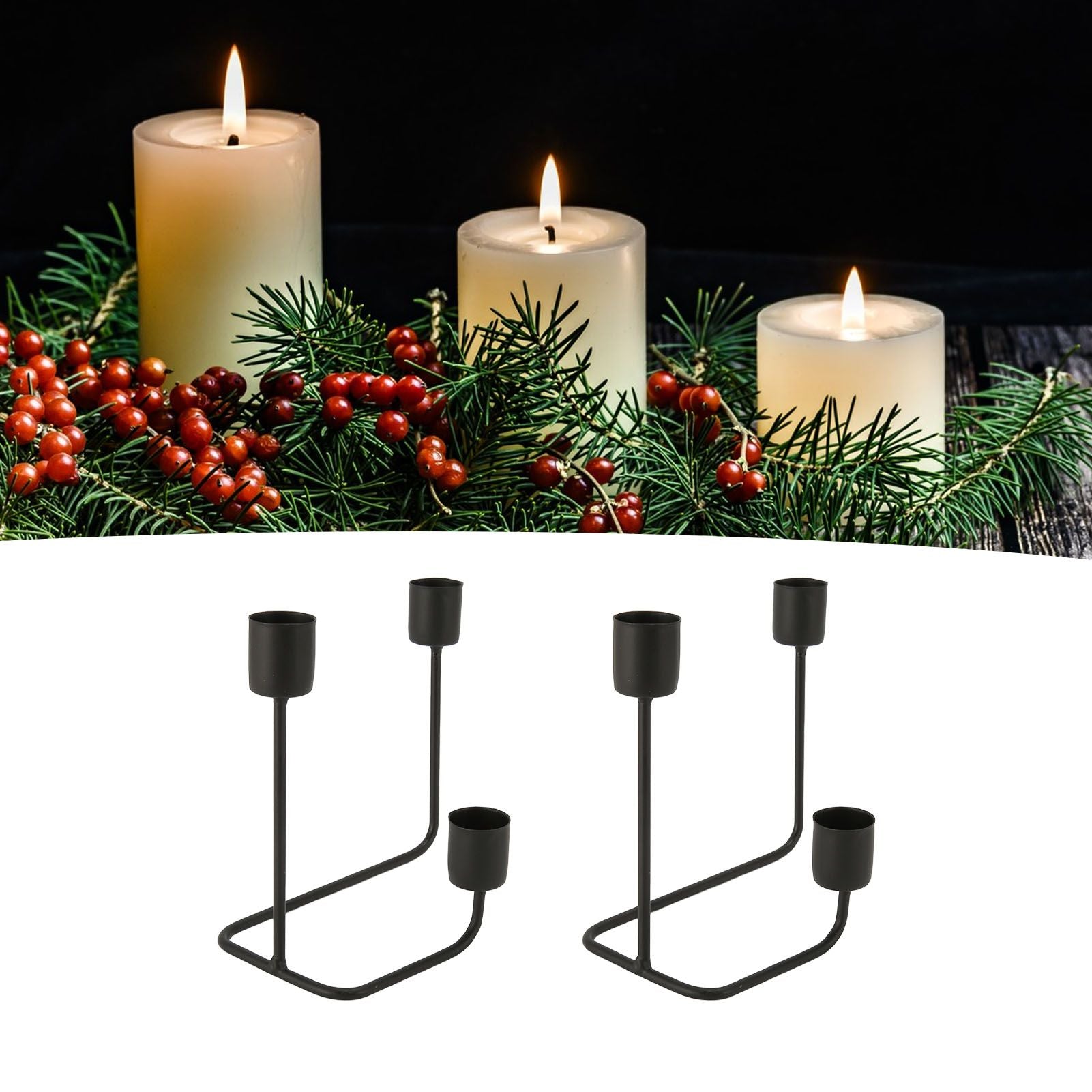 2 Pcs 3 Arm Candle Holder Black Simple Modern Candlestick Holder Decorative Candelabra for Wedding Party