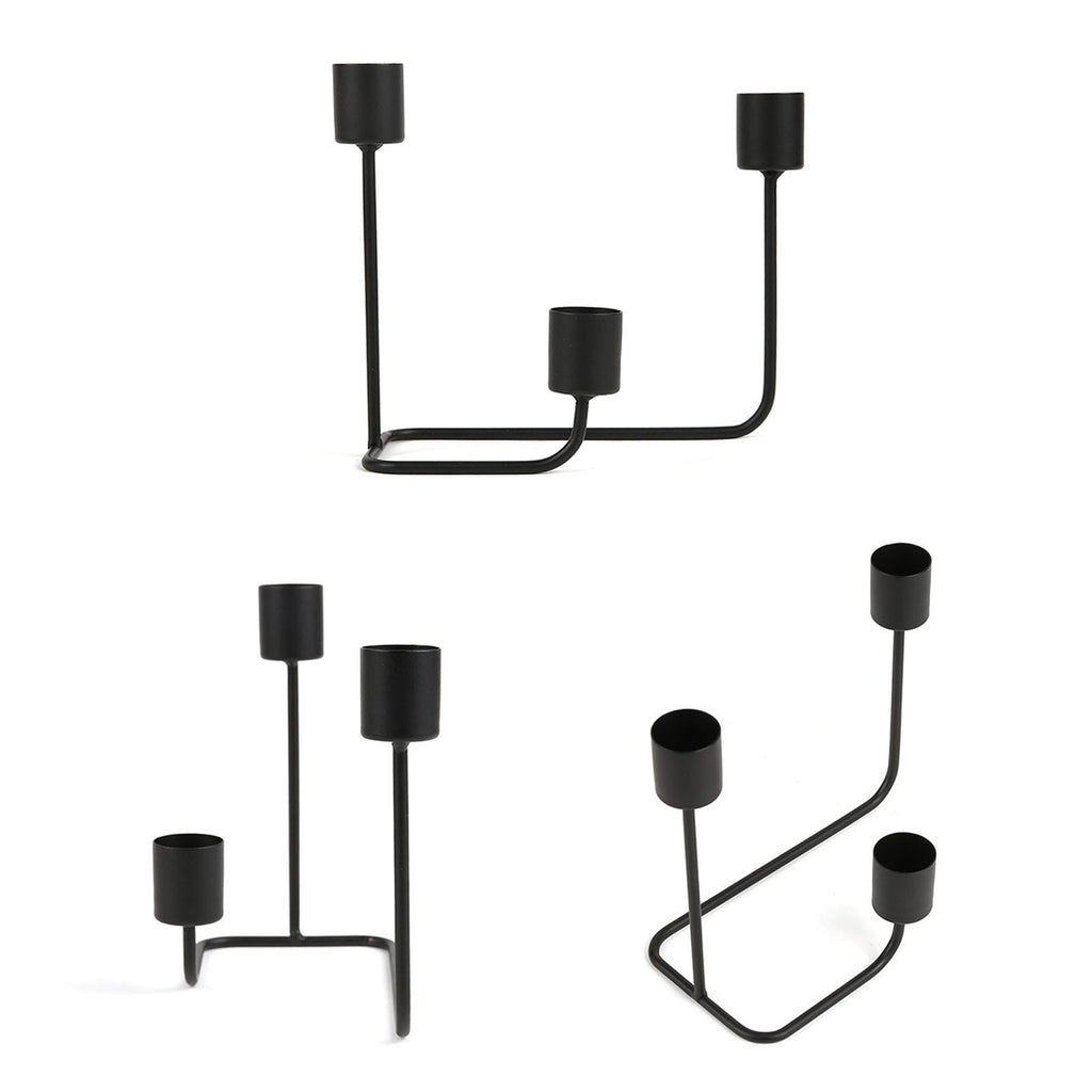 2 Pcs 3 Arm Candle Holder Black Simple Modern Candlestick Holder Decorative Candelabra for Wedding Party