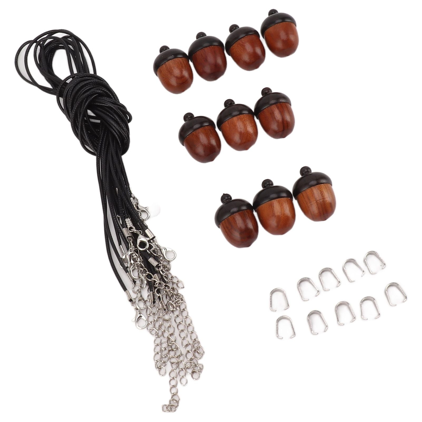10PCS Wooden Nut Acorn Pendant Necklace Acorn Box Clasp Nylon Cord Kits DIY Pendant Decorations for Women Men Daily Party