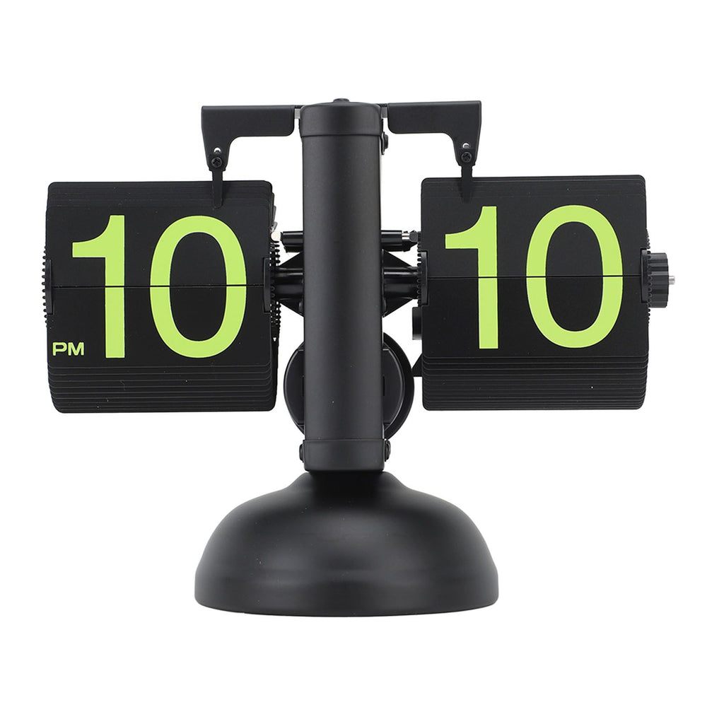 European Style Retro Digital Flip Down Clock 304 Stainless Steel Auto Mechanical Digital Flip Desk Clock for Home Livingroom 12 Hours Black Frame Green Number