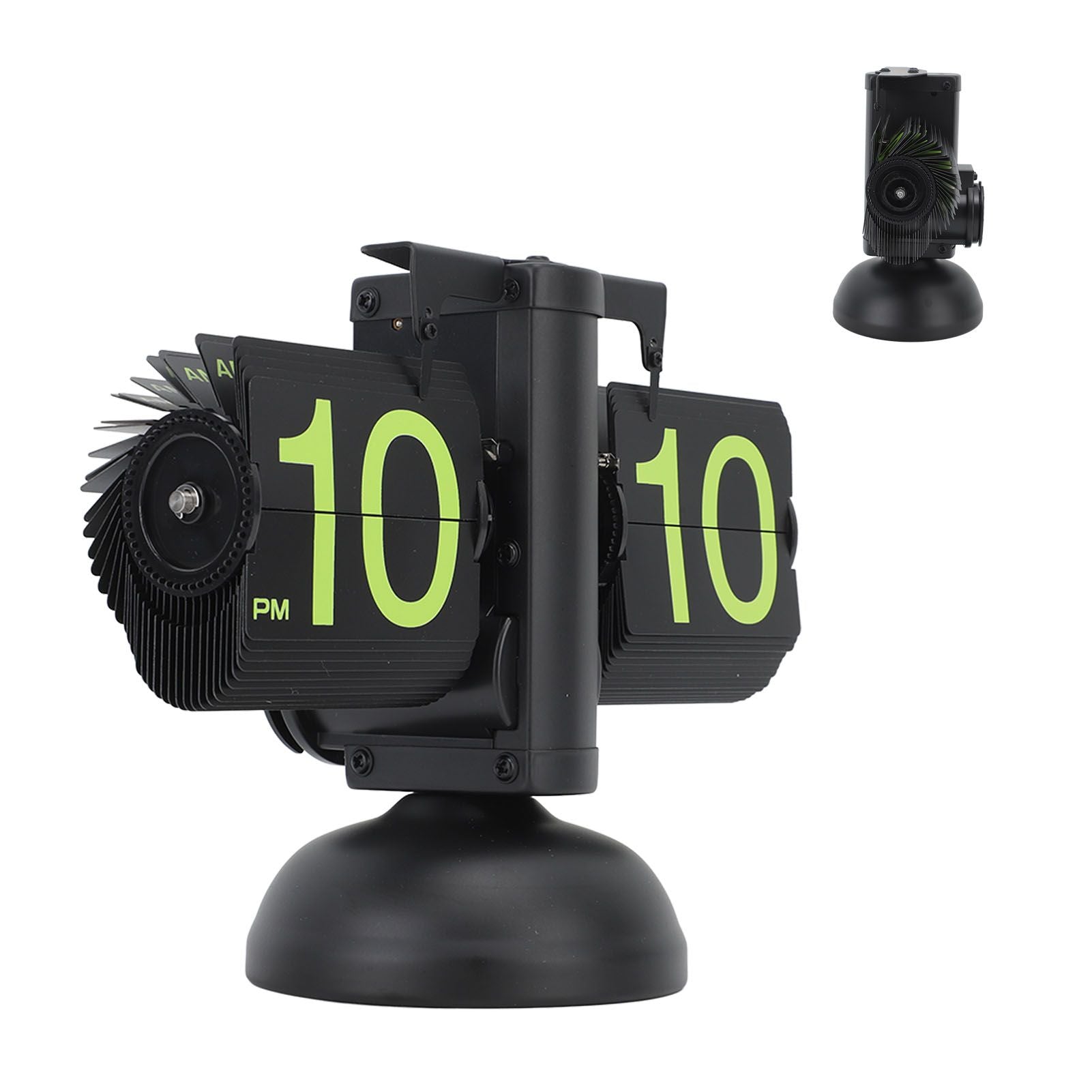 European Style Retro Digital Flip Down Clock 304 Stainless Steel Auto Mechanical Digital Flip Desk Clock for Home Livingroom 12 Hours Black Frame Green Number