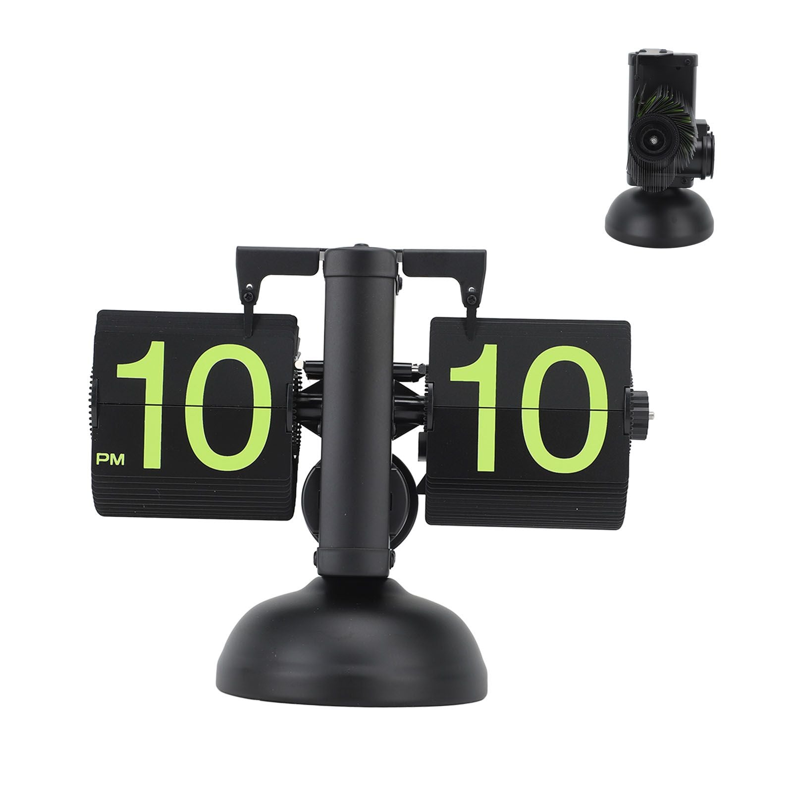 European Style Retro Digital Flip Down Clock 304 Stainless Steel Auto Mechanical Digital Flip Desk Clock for Home Livingroom 12 Hours Black Frame Green Number