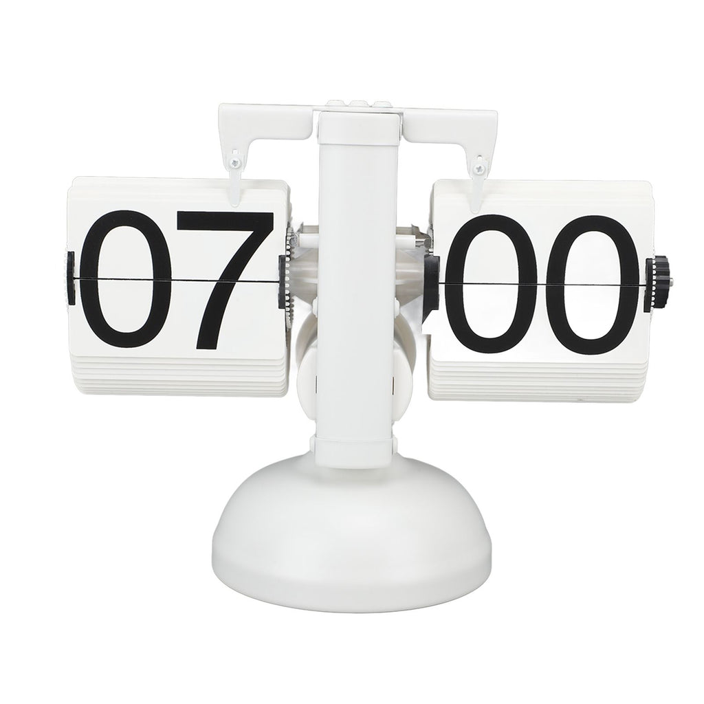 Flip Clock Large Number Battery Powered 304 Stainless Steel Tabletop Retro Flip Clock for Home Office 24 Hours All White