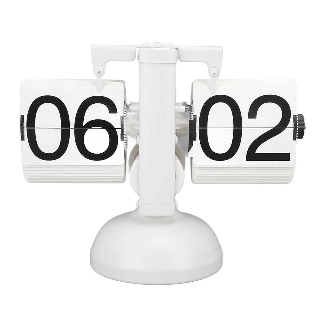 Flip Clock Large Number Battery Powered 304 Stainless Steel Tabletop Retro Flip Clock for Home Office 24 Hours All White