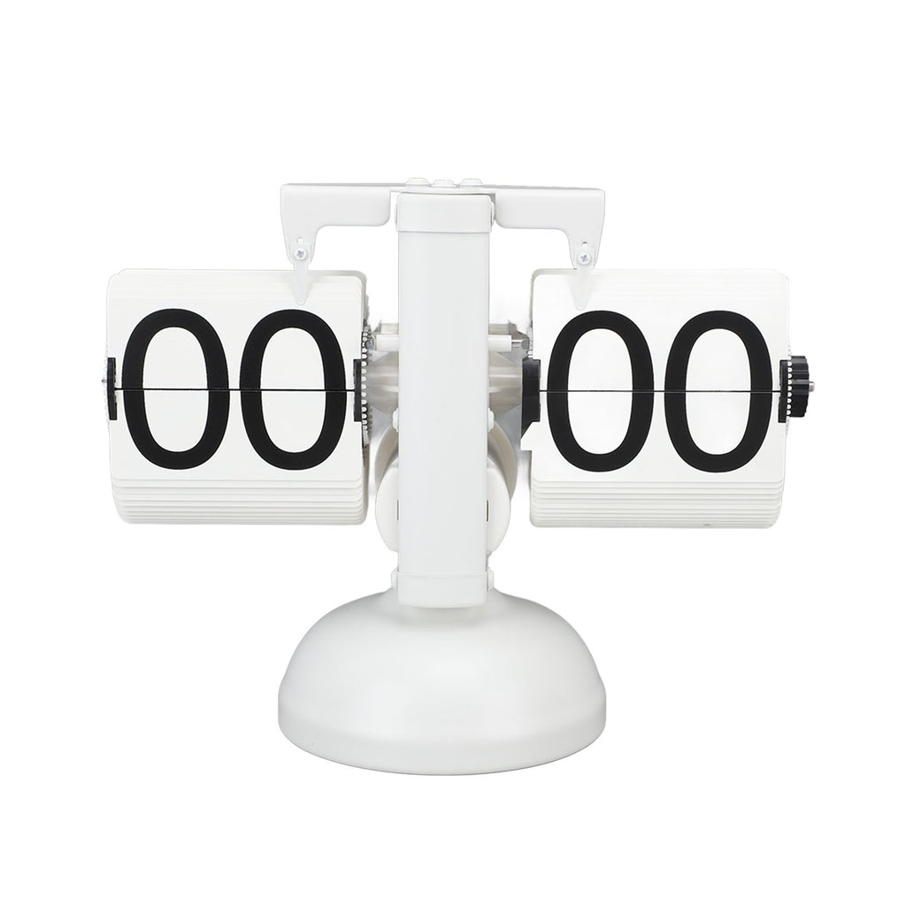 Flip Clock Large Number Battery Powered 304 Stainless Steel Tabletop Retro Flip Clock for Home Office 24 Hours All White