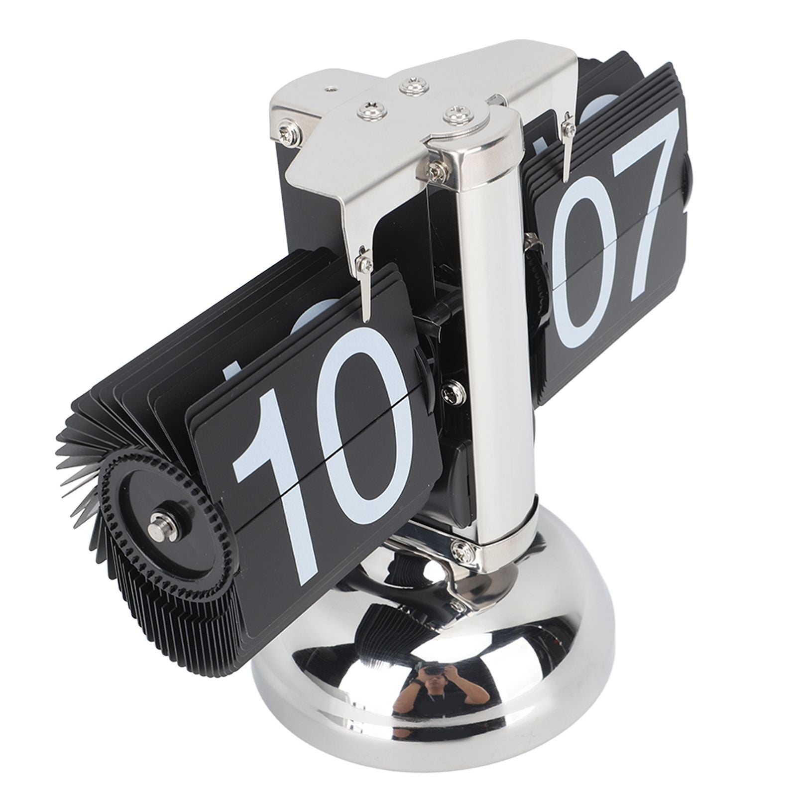 Flip Clock Large Number Battery Powered 304 Stainless Steel Tabletop Retro Flip Clock for Home Office 24 Hours Black Page