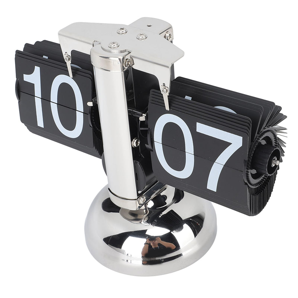 Flip Clock Large Number Battery Powered 304 Stainless Steel Tabletop Retro Flip Clock for Home Office 24 Hours Black Page