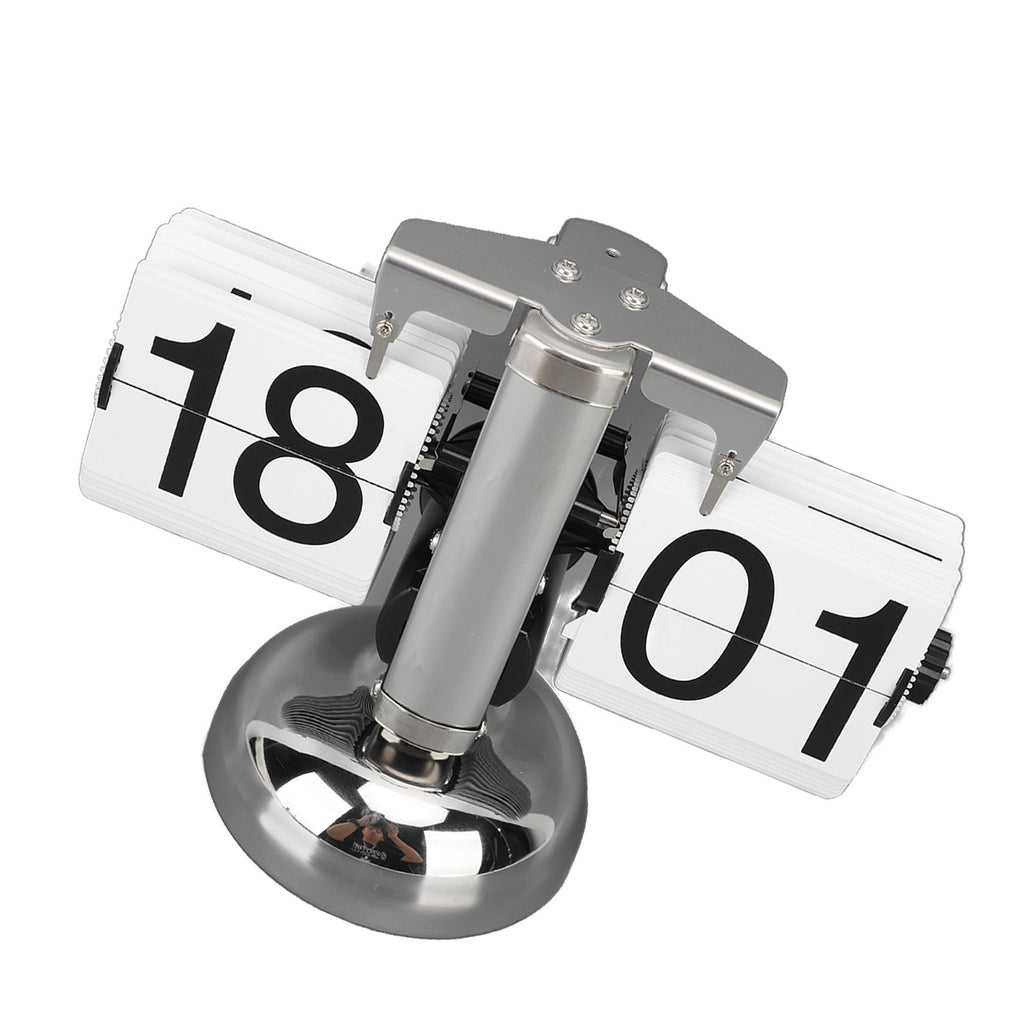 Flip Clock Large Number Battery Powered 304 Stainless Steel Tabletop Retro Flip Clock for Home Office 24 Hours White Page
