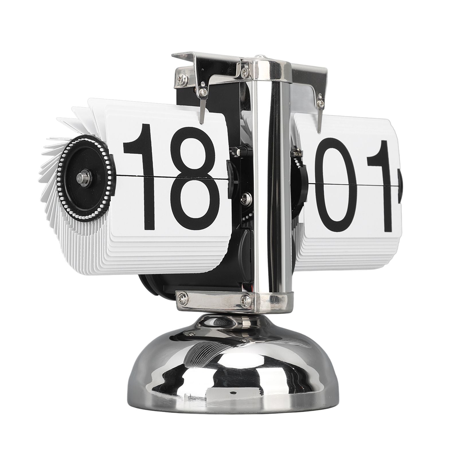 Flip Clock Large Number Battery Powered 304 Stainless Steel Tabletop Retro Flip Clock for Home Office 24 Hours White Page