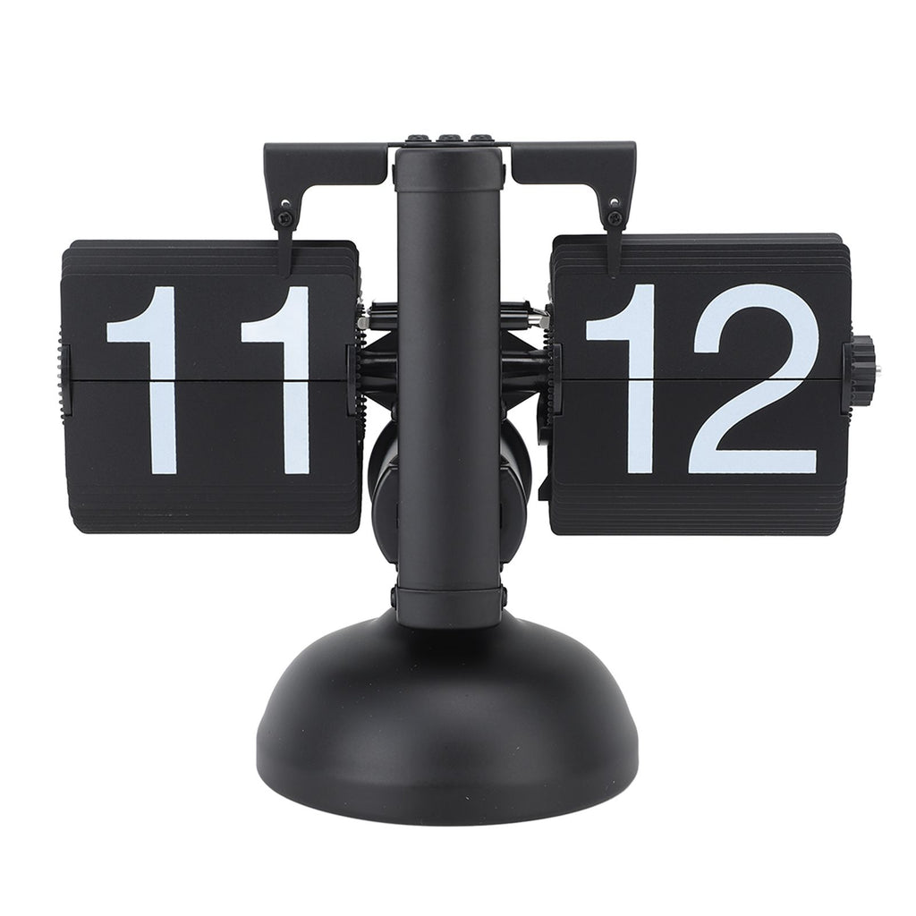 Flip Clock Large Number Battery Powered 304 Stainless Steel Tabletop Retro Flip Clock for Home Office 24 Hours All Black