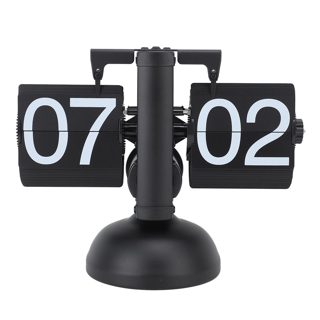 Flip Clock Large Number Battery Powered 304 Stainless Steel Tabletop Retro Flip Clock for Home Office 24 Hours All Black