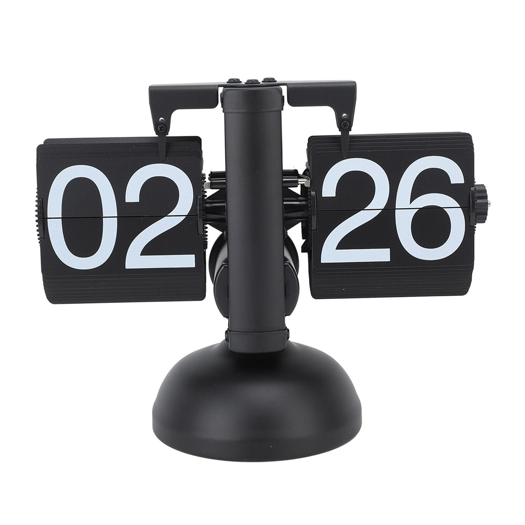 Flip Clock Large Number Battery Powered 304 Stainless Steel Tabletop Retro Flip Clock for Home Office 24 Hours All Black
