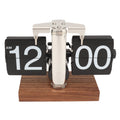 Digital Flip Down Clock Retro Automatic Turning Battery Operated Mechanical Clock for Home Room Office Decoration Stainless Steel Black