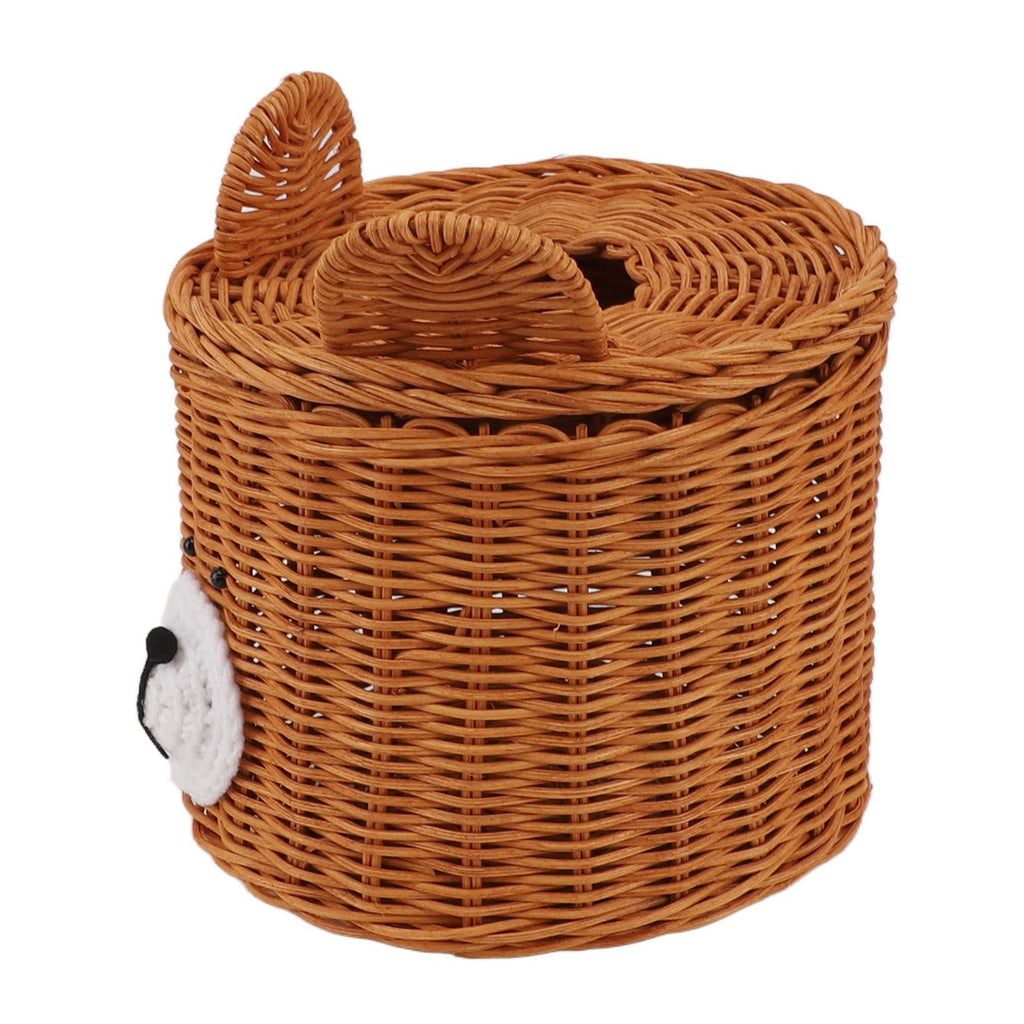 Tissue Box Cover Rattan Cute Bear Brown with Lid Easy Access Round Easy Maintenance Versatile Holder Dispenser for Photo Props