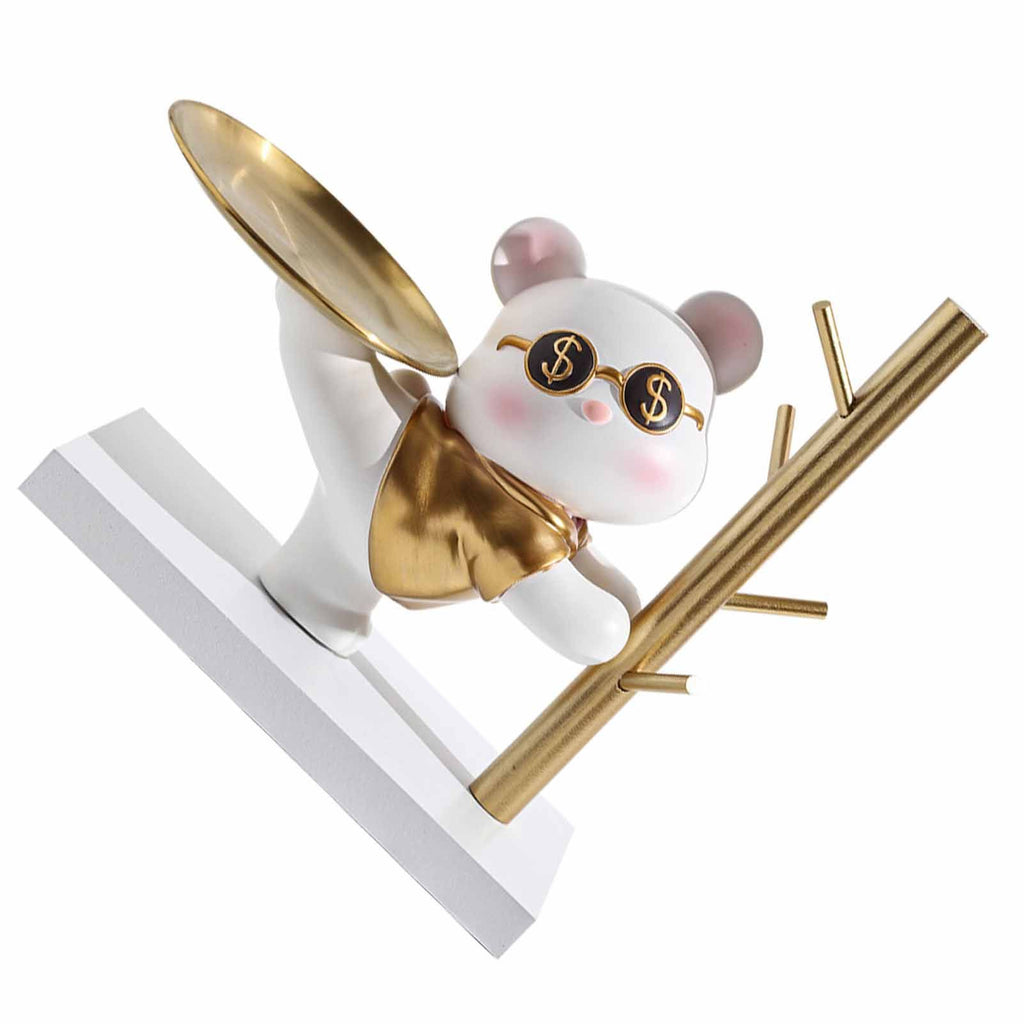 Entryway Key Storage Ornament Cartoon Cute Entryway Key Holder Ornament with Tray for Home Bedroom Alluring Bear 31.5x15x27cm