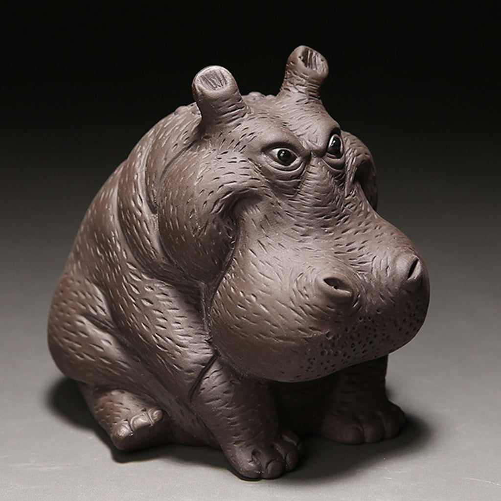 Hippo Figurine Purple Clay Ceramic Tea Pet Sculpture Hippo Statue Desktop Ornament for Tea Set Accessories Home Tea Tray Decor