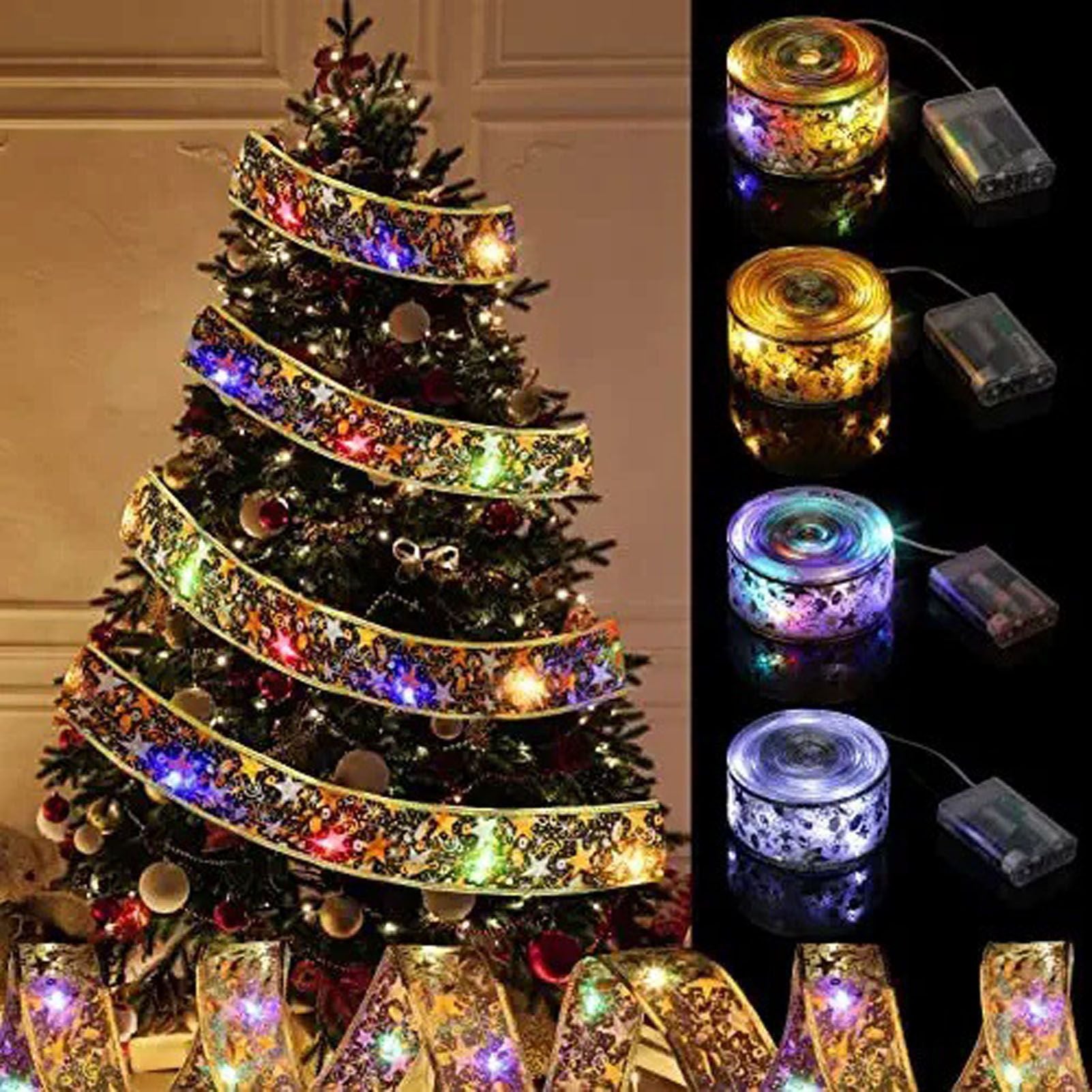 LED Christmas Ribbon Light 5cmx5m High Brightness Double Layer Gold Foiling Holiday Ribbon Light Color Light