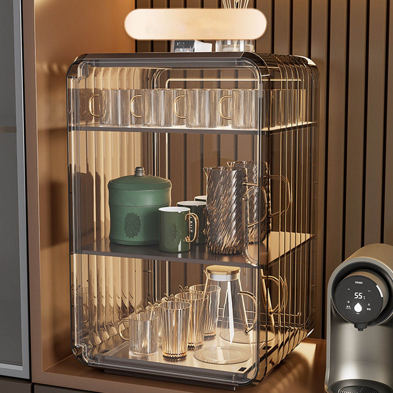 Acrylic Water Bottle Organizer Sturdy Dustproof Easy To Clean Water Bottle Storage Holder for Cabinet Desktop Large 3 Layer Brown