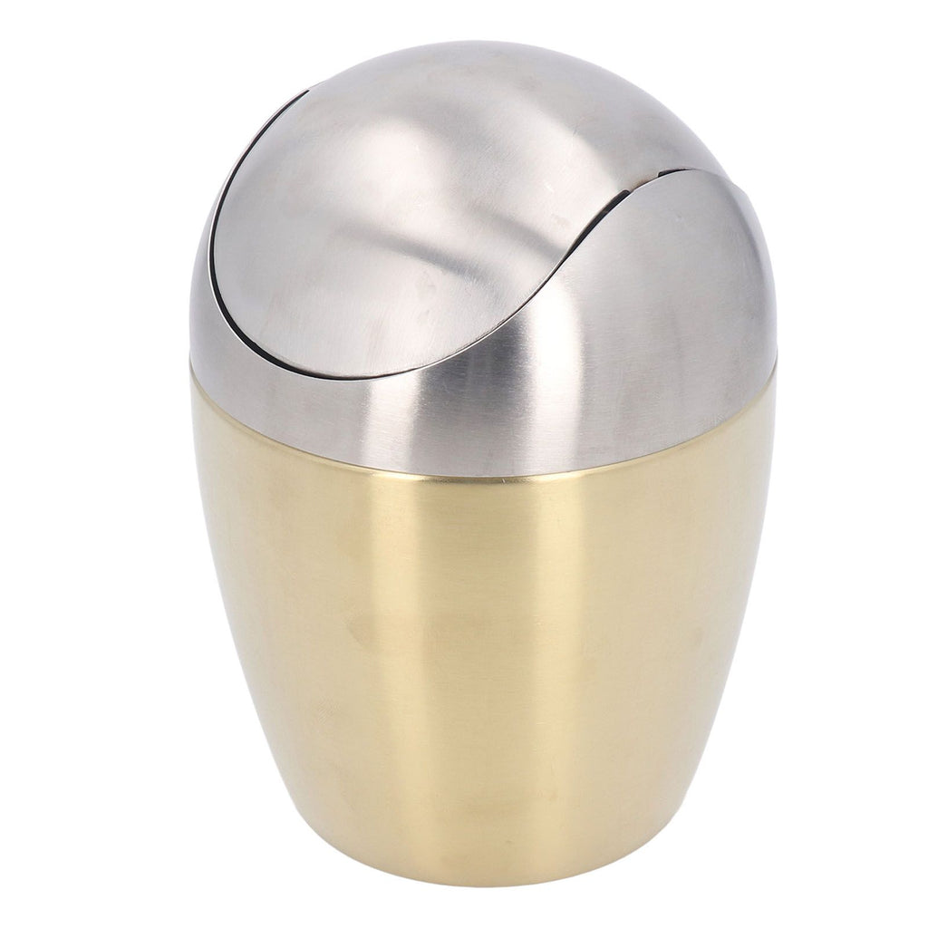 Desktop Small Trash Can Multipurpose 304 Stainless Steel Mini Trash Can with Lid for Tabletop Countertop Use Golden