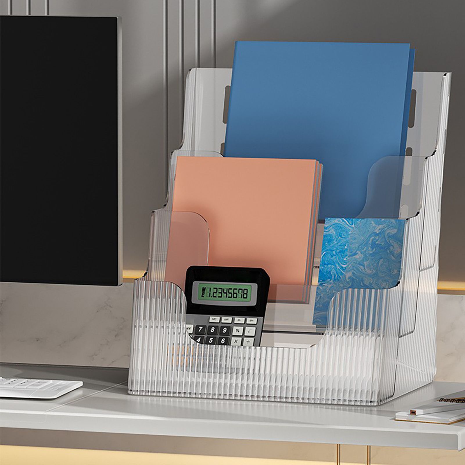 Multifunctional Book Organizer Desk File Organizer Multiple Layers File Folder Holder for Office Study Dormitory Transparent