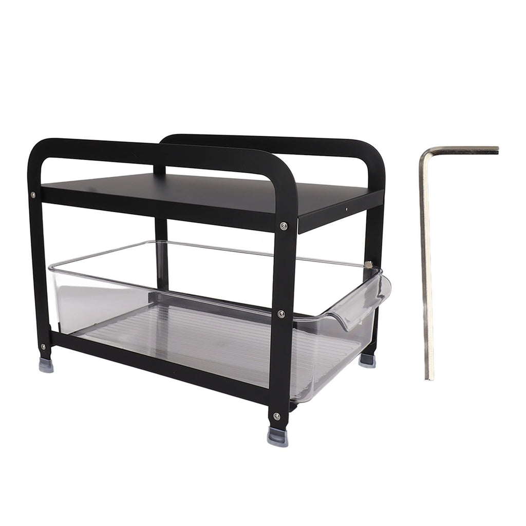 Cup Storage Organizer Shelf 2 Tier Pull Out Countertop Organizer Multifunctional Desktop Storage Rack for Home Office Black