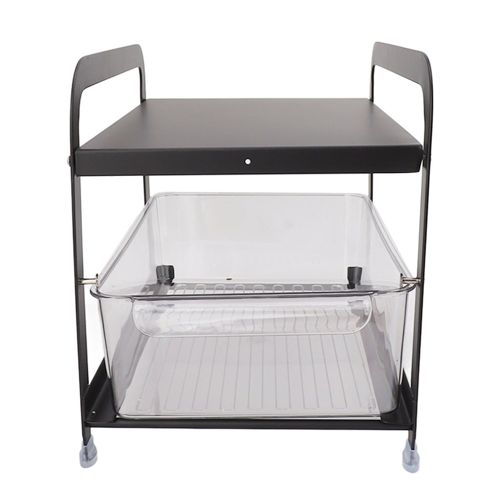 Cup Storage Organizer Shelf 2 Tier Pull Out Countertop Organizer Multifunctional Desktop Storage Rack for Home Office Black