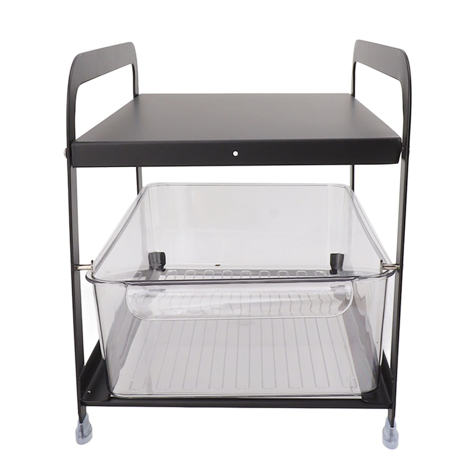 Cup Storage Organizer Shelf 2 Tier Pull Out Countertop Organizer Multifunctional Desktop Storage Rack for Home Office Black