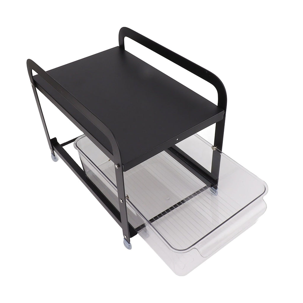 Cup Storage Organizer Shelf 2 Tier Pull Out Countertop Organizer Multifunctional Desktop Storage Rack for Home Office Black