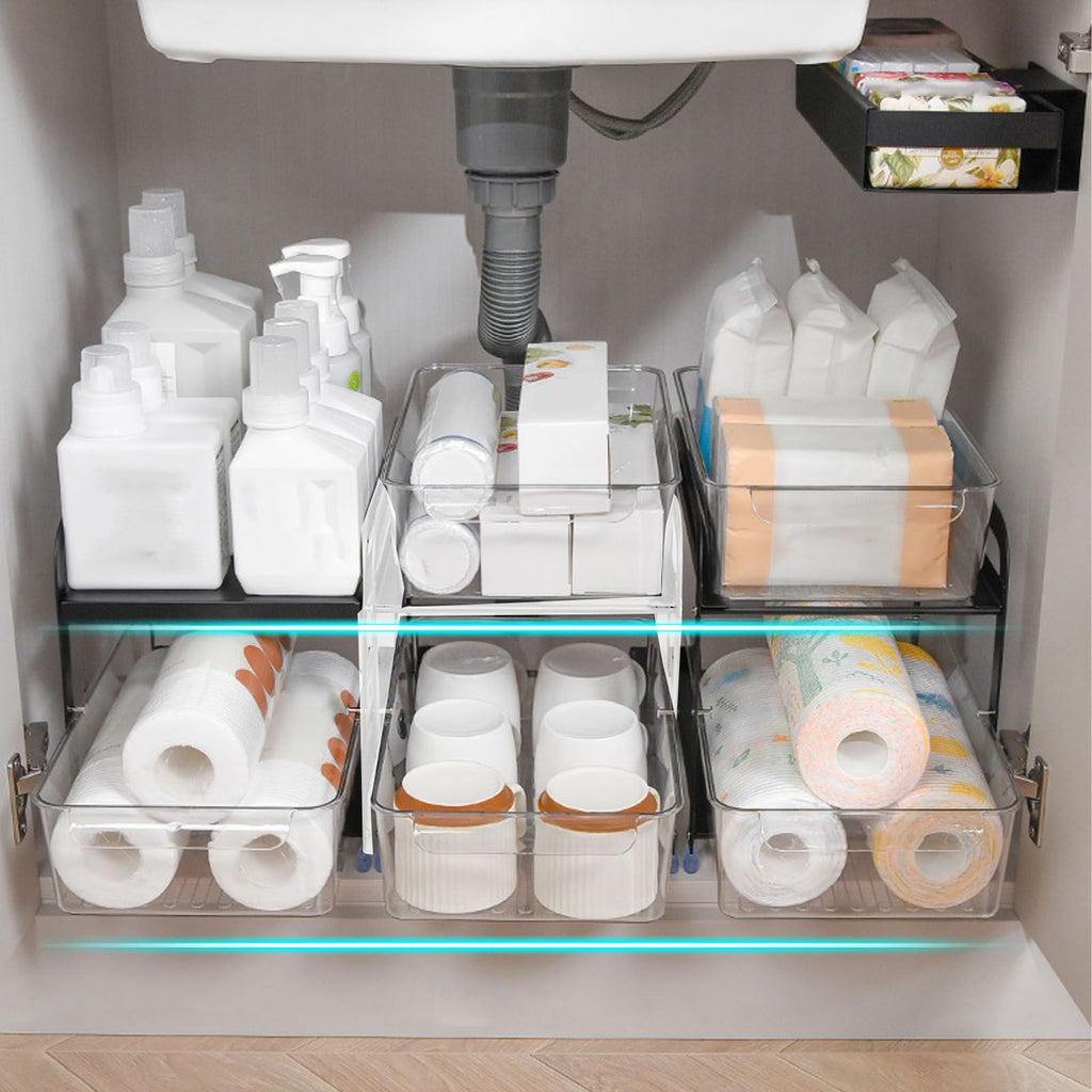 Cup Storage Organizer Shelf 2 Tier Pull Out Countertop Organizer Multifunctional Desktop Storage Rack for Home Office Black