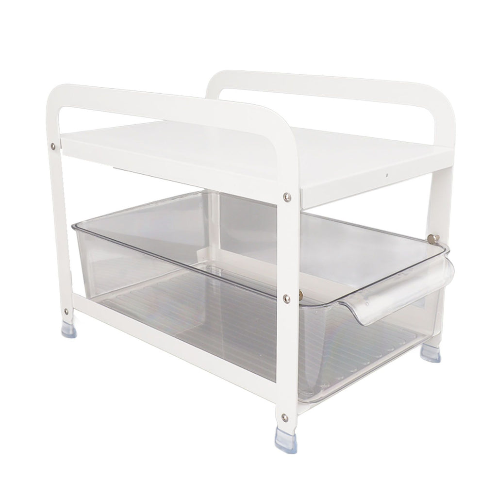 Cup Storage Organizer Shelf 2 Tier Pull Out Countertop Organizer Multifunctional Desktop Storage Rack for Home Office White