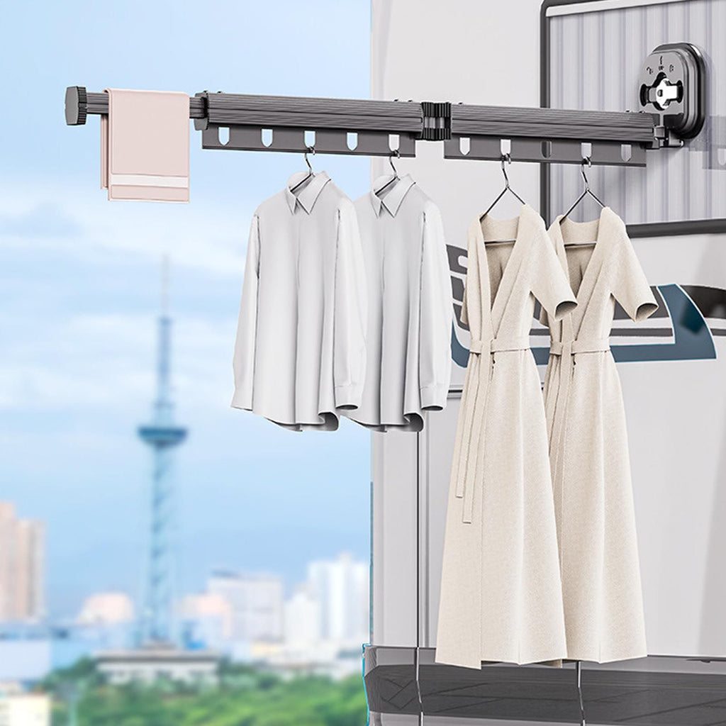 Wall Mounted Clothes Drying Rack Space Saving Laundry Clothes Rack Retractable Dryer Collapsible for Balcony Laundry Punch Free Bi Fold Grey
