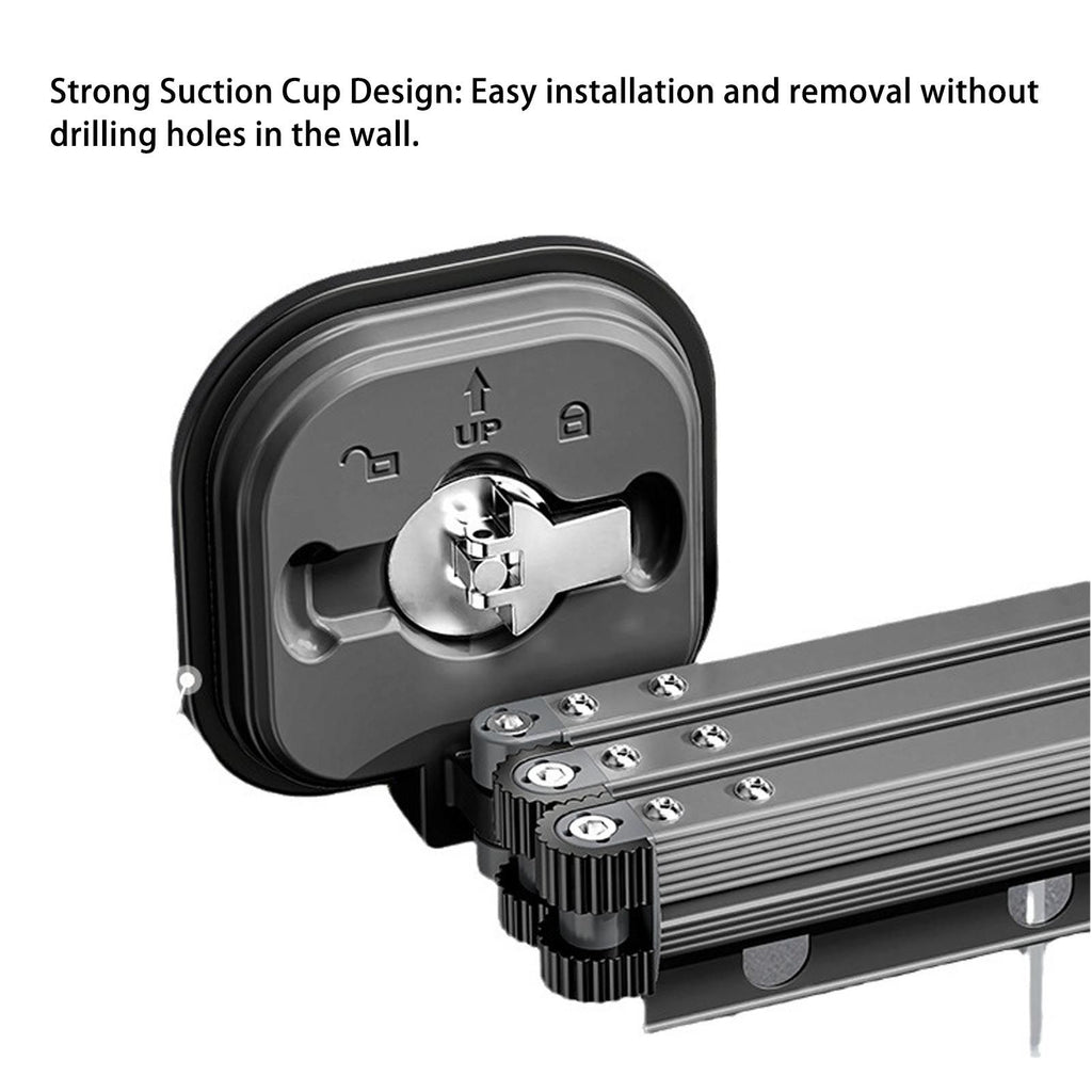 Retractable Clothes Drying Rack Wall Mount Drill Free Bifold Windproof Space Saver Suction Cup Clothes Hanger for Laundry